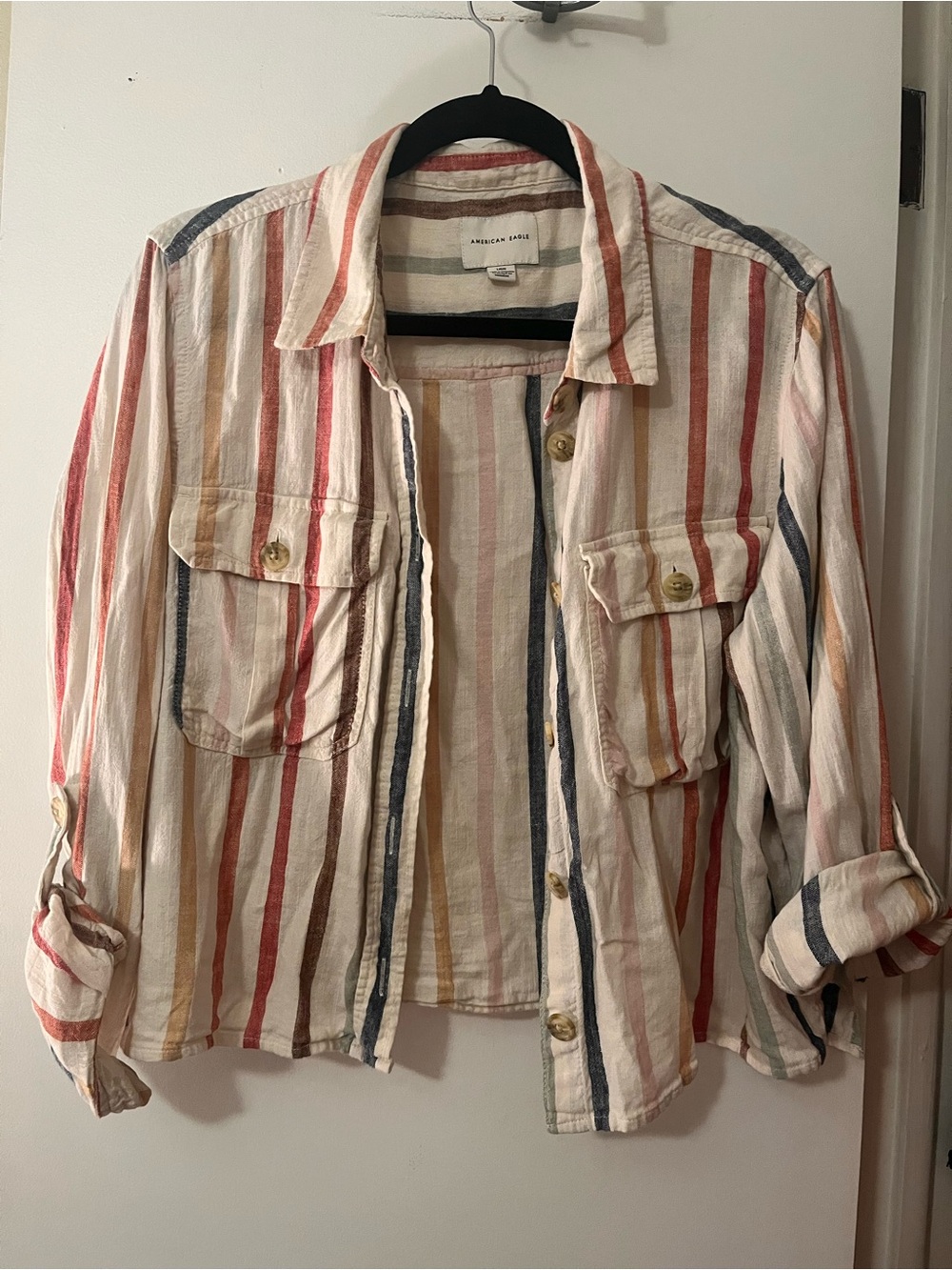 American Eagle Lightweight Striped Button-Up Shirt